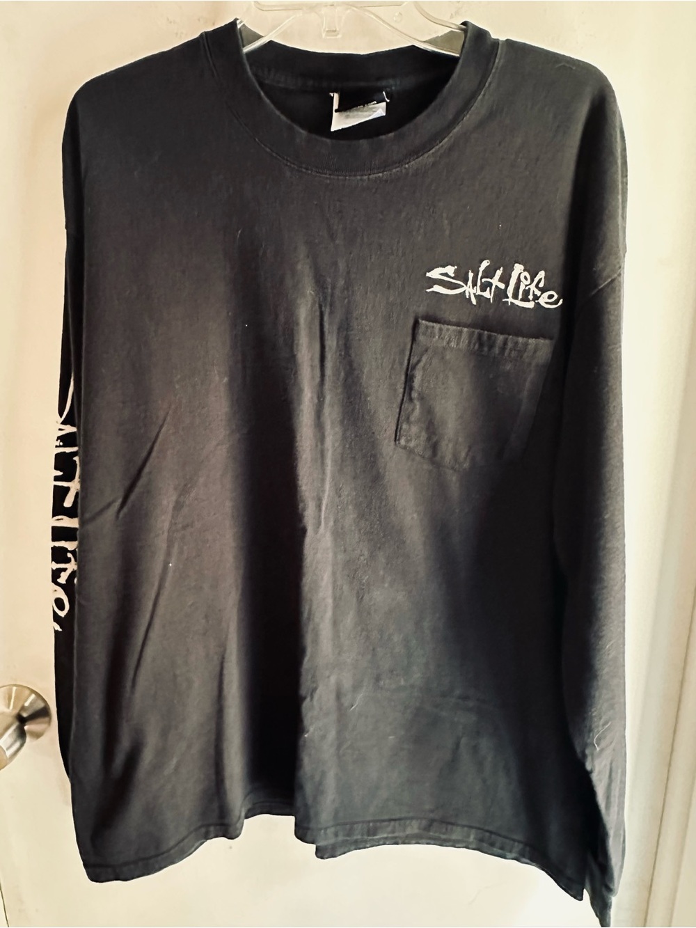 Salt Life Long Sleeve Pocket T-Shirt Black Skull Fishing Logo Adult XL Cotton